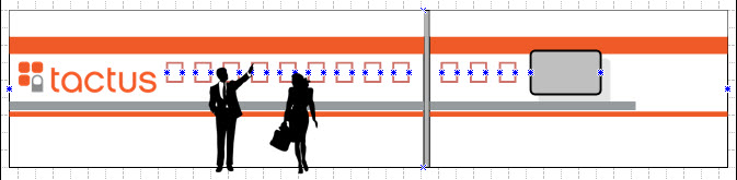 Client entry area including logos, corporate colors, patents and display monitor - concept drawing